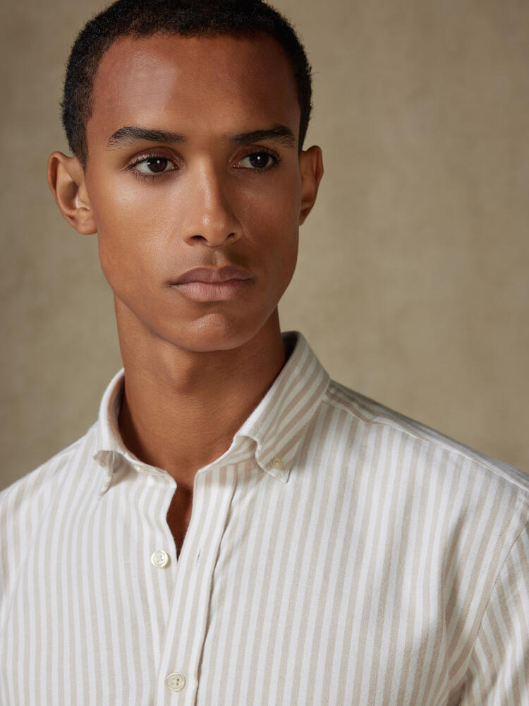 Jayden beige brushed oxford slim fit shirt - Button-down collar
