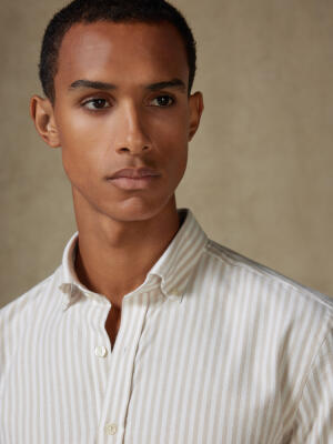 Jayden beige brushed oxford slim fit shirt - Button-down collar