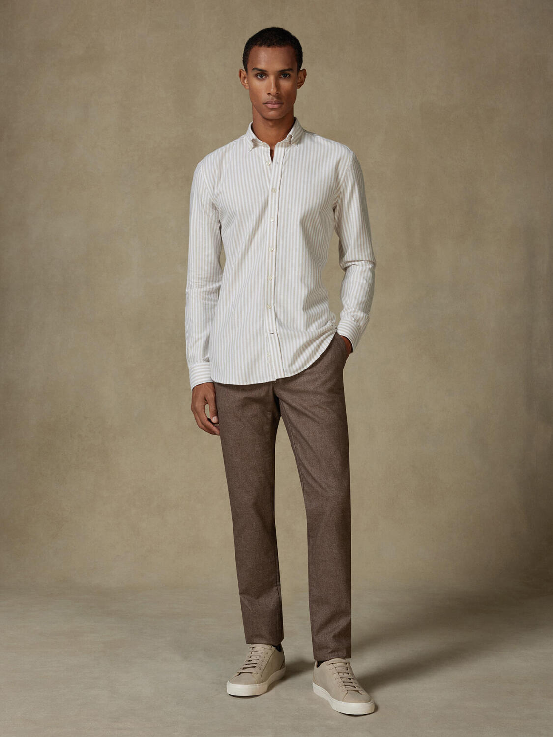 Jayden beige brushed oxford slim fit shirt - Button-down collar