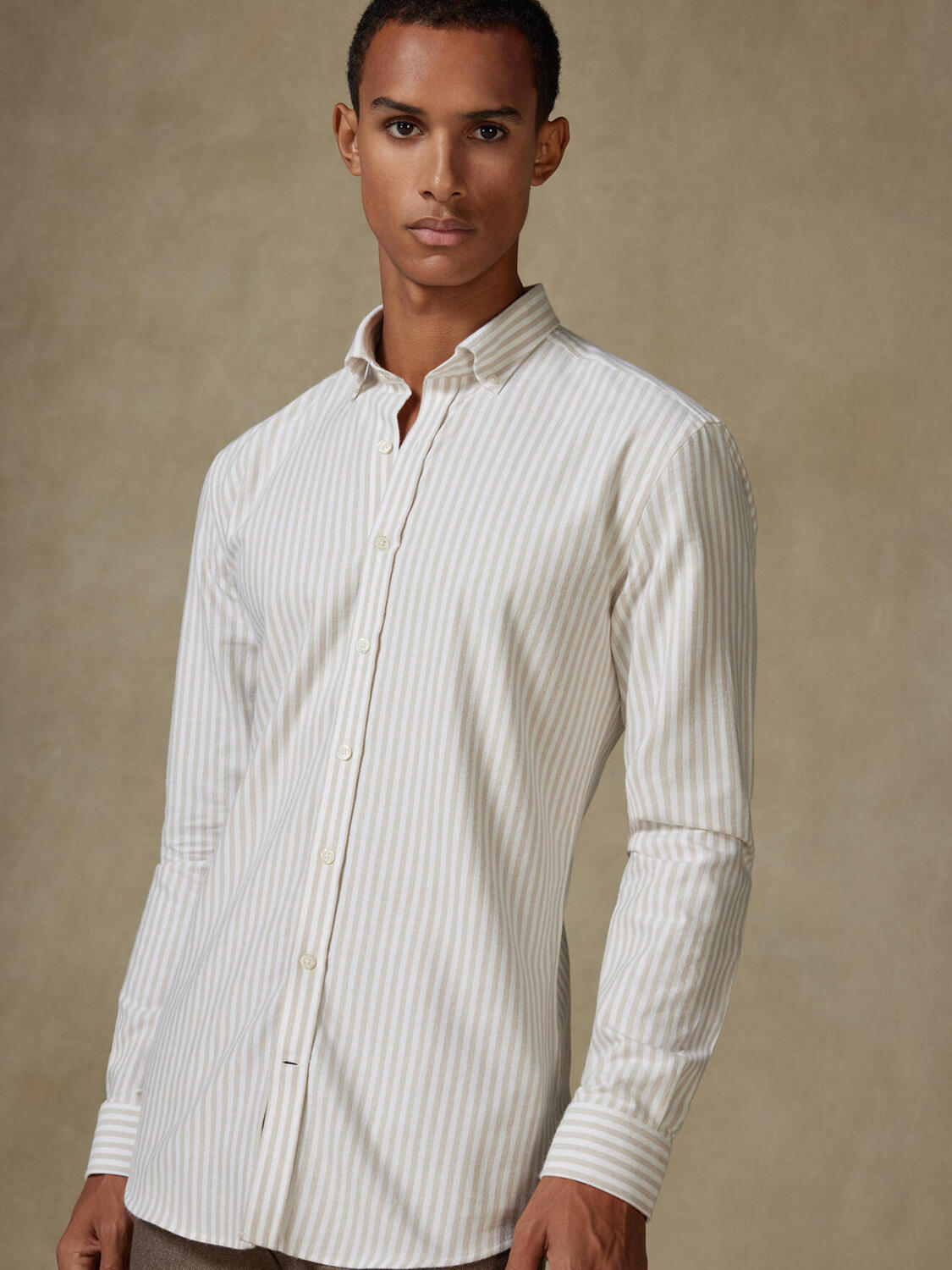 Jayden beige brushed oxford slim fit shirt - Button-down collar