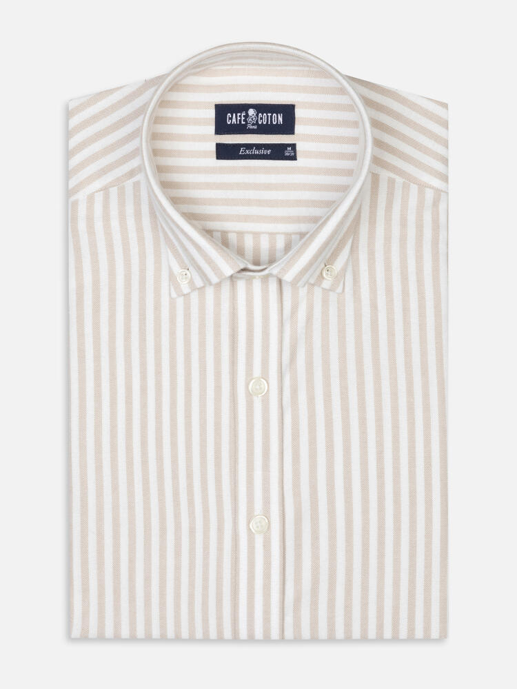 Jayden beige brushed oxford slim fit shirt - Button-down collar