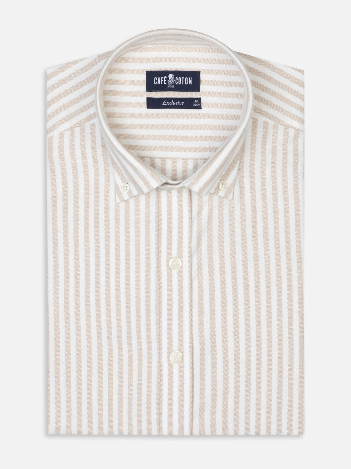 Jayden beige brushed oxford slim fit shirt - Button-down collar