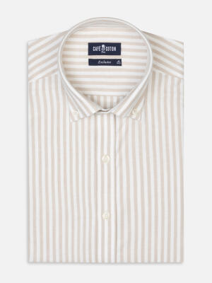 Jayden beige brushed oxford slim fit shirt - Button-down collar