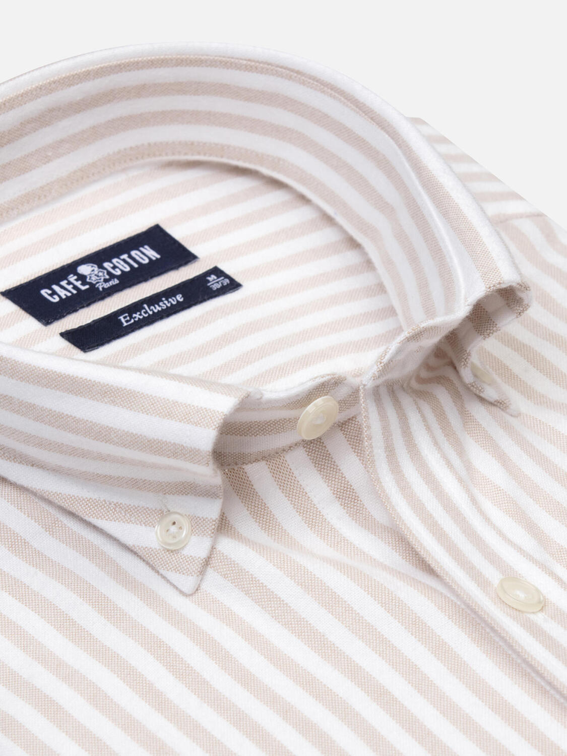 Jayden beige brushed oxford slim fit shirt - Button-down collar