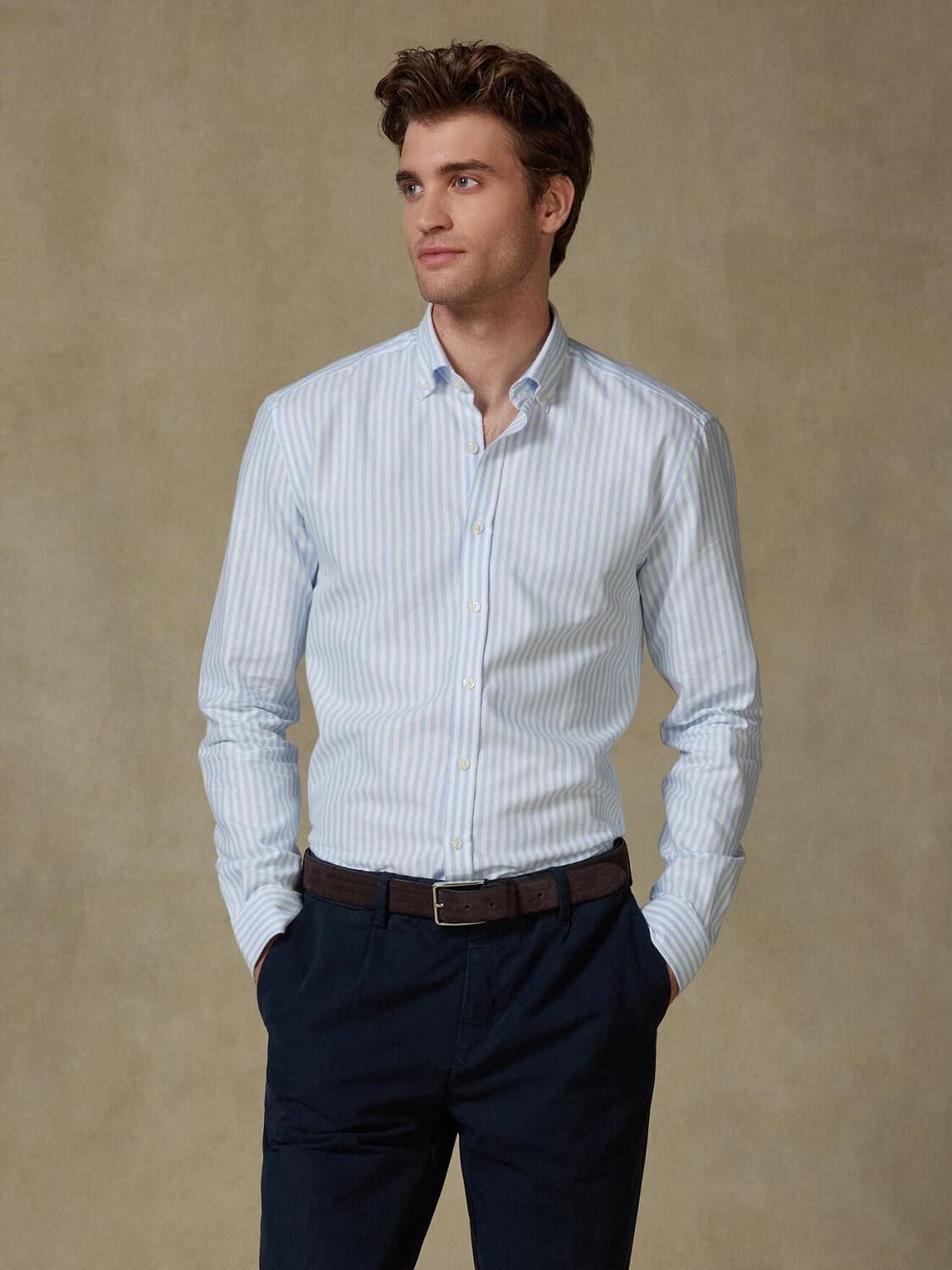 Jaylen sky brushed oxford slim fit shirt - Button-down collar