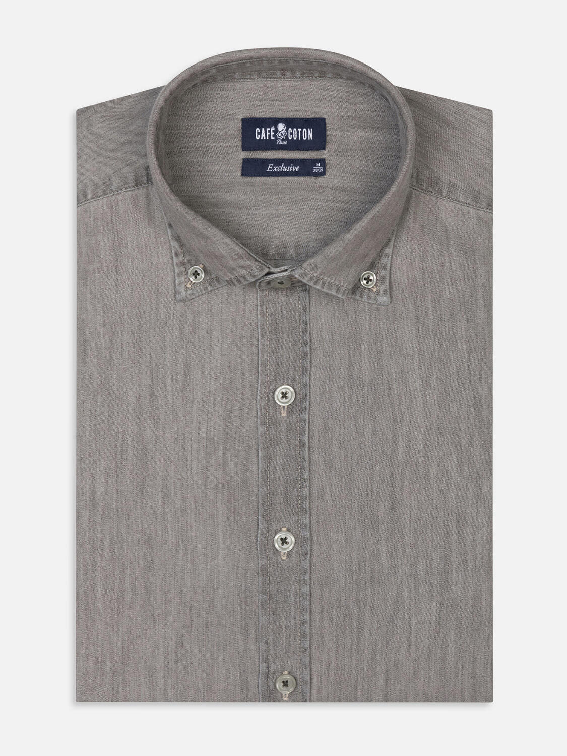 Joey grijs denim slim fit overhemd - Button down Kraag