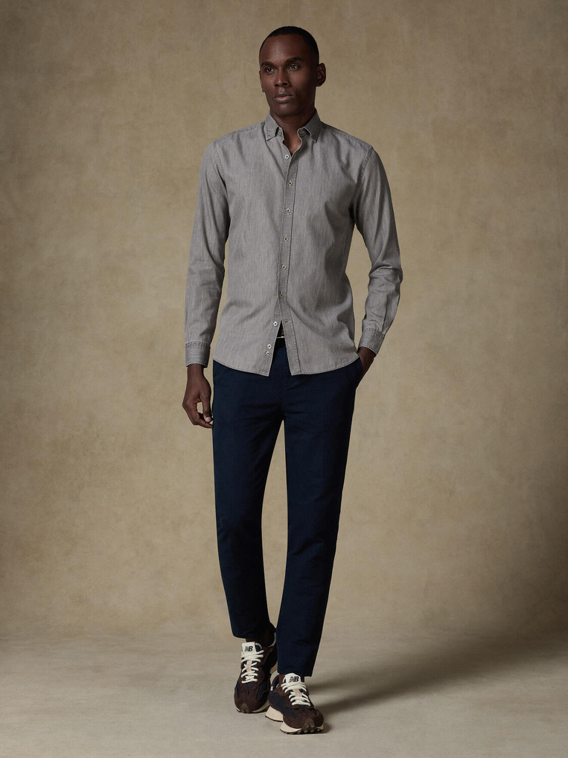 Joey grijs denim slim fit overhemd - Button down Kraag
