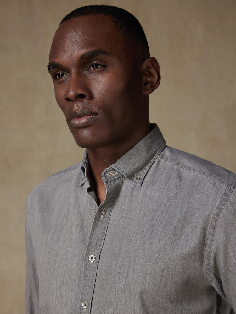 Joey grey denim slim fit shirt - Buttoned down collar