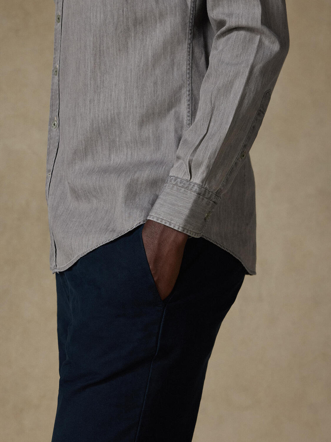 Joey grijs denim slim fit overhemd - Button down Kraag