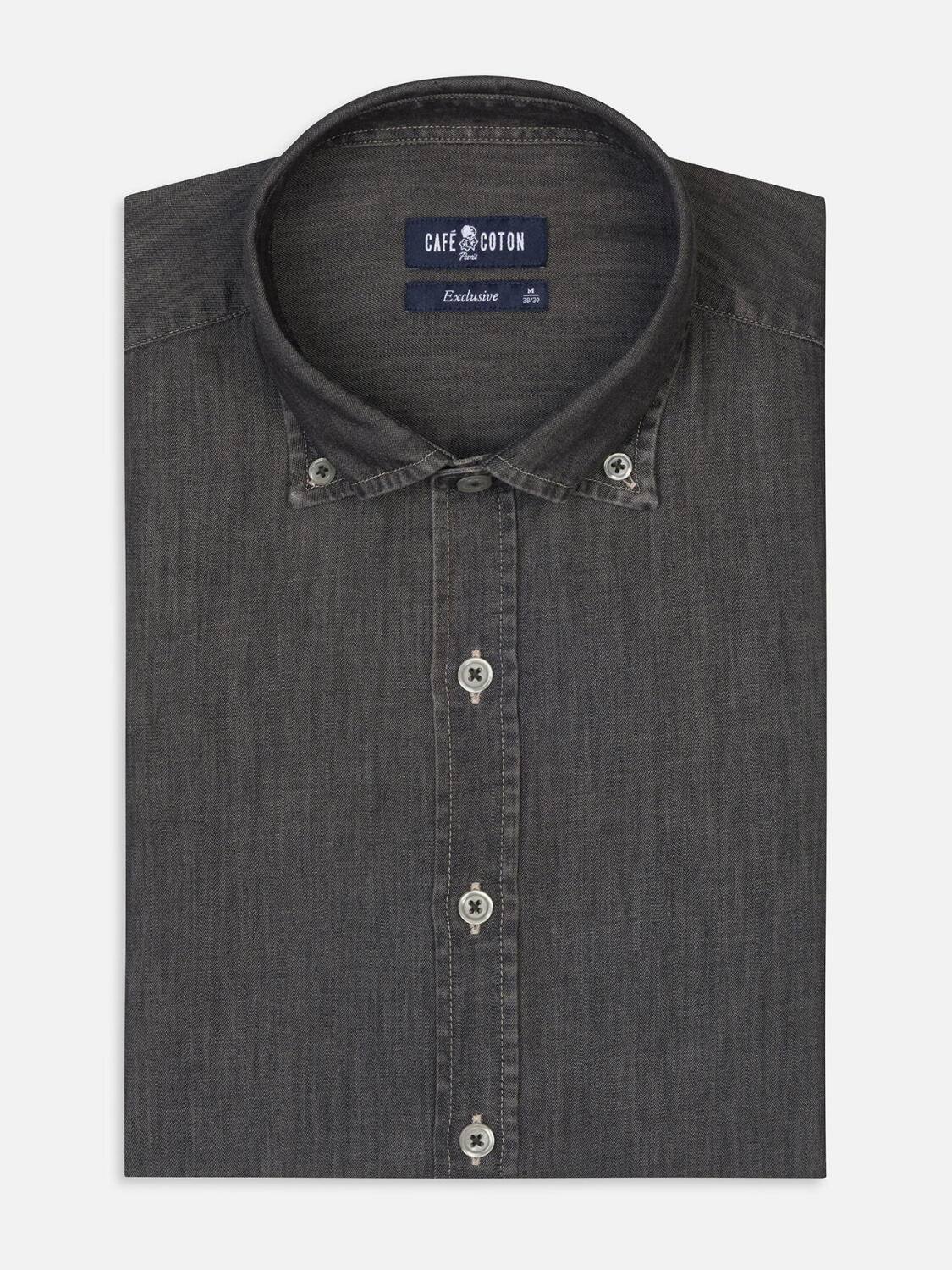 Chemise cintrée Joey en denim carbone - Col Boutonné