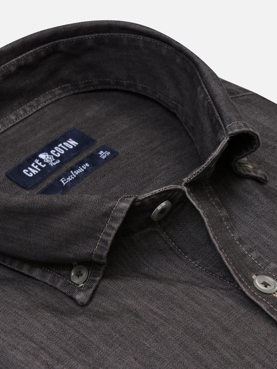 Chemise cintrée Joey en denim carbone - Col Boutonné