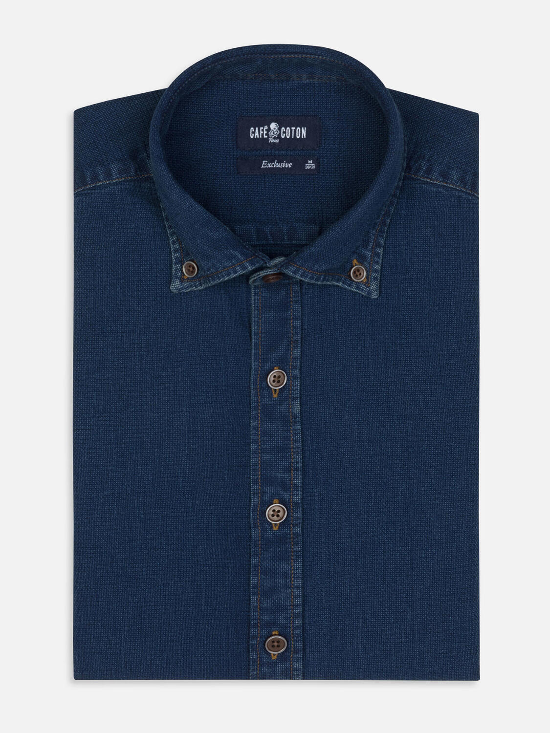 Chemise cintrée Kurt en oxford indigo  - Col Boutonné