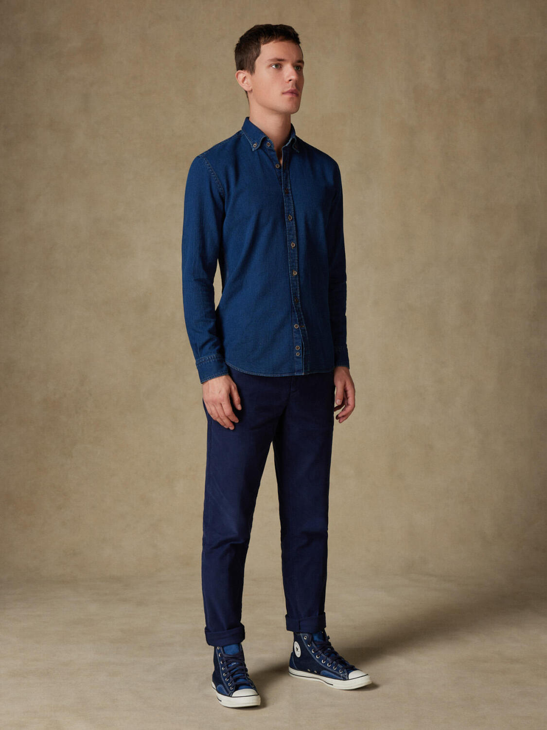 Chemise cintrée Kurt en oxford indigo  - Col Boutonné