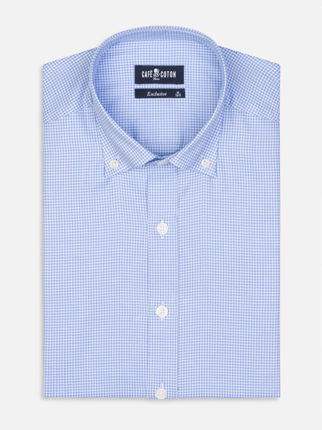 Tailliertes Tailliertes Hemd Landry aus himmelblauem Vichykaro  - Buttondown Kragen