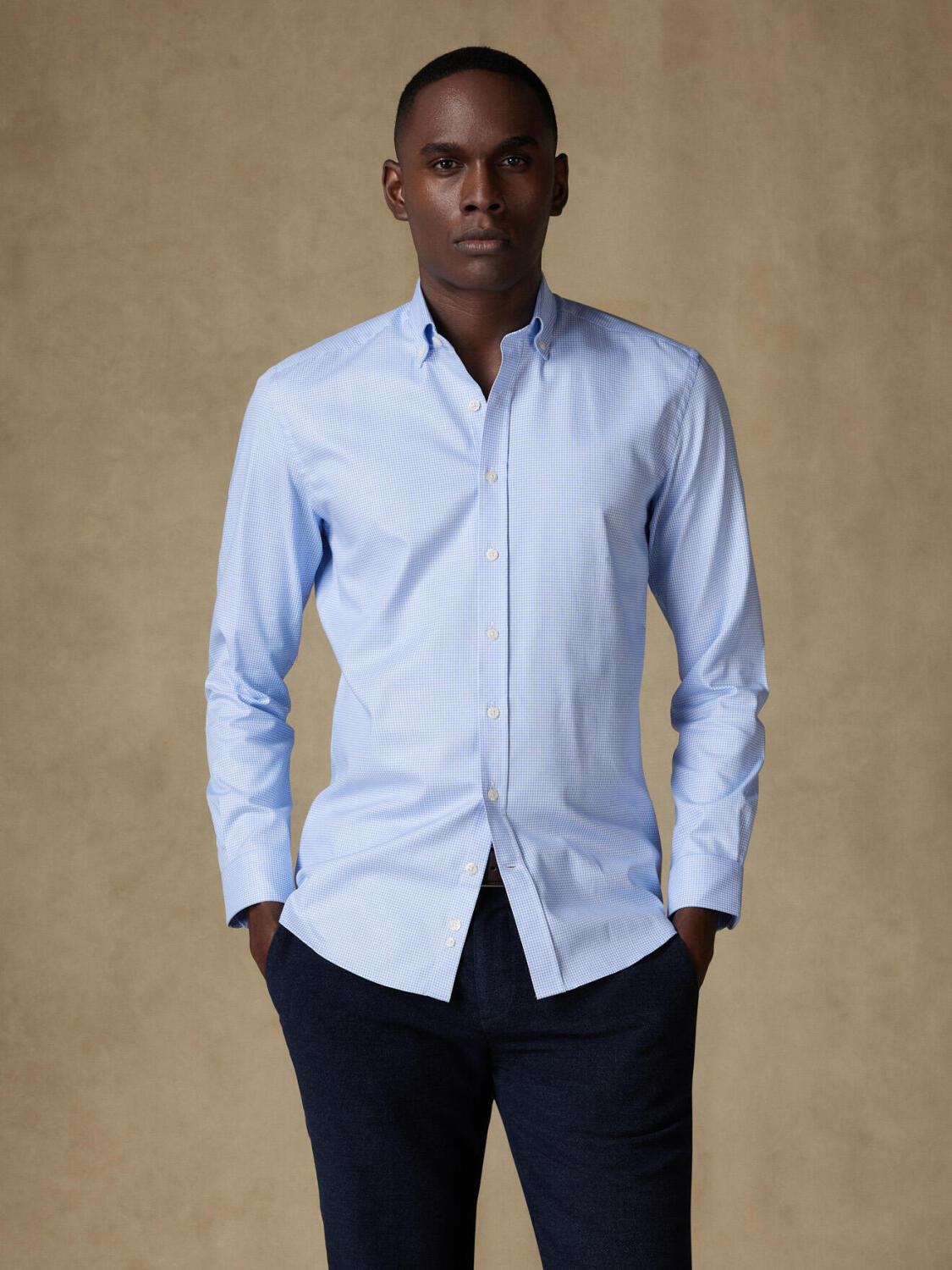 Tailliertes Tailliertes Hemd Landry aus himmelblauem Vichykaro  - Buttondown Kragen