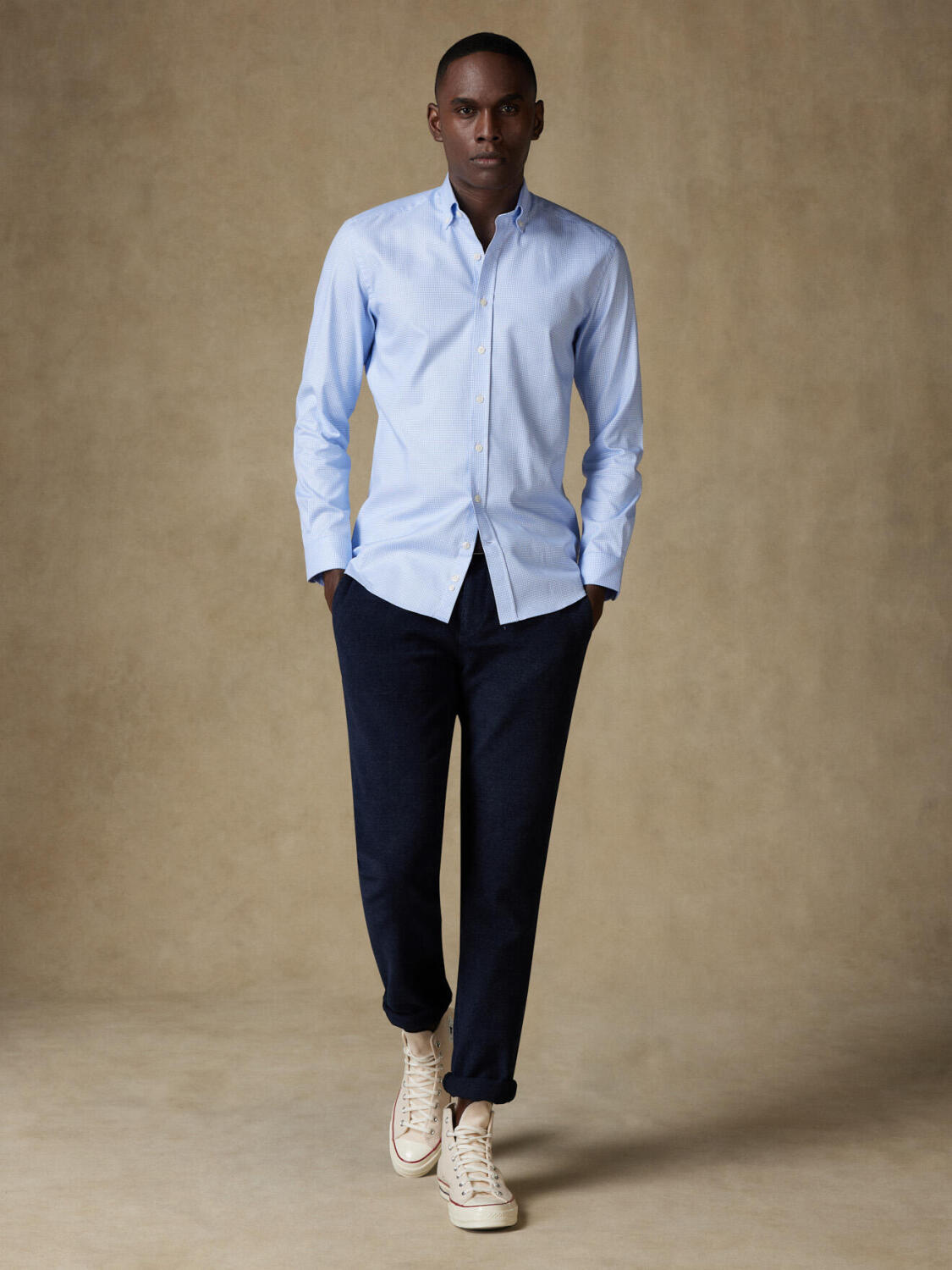 Tailliertes Tailliertes Hemd Landry aus himmelblauem Vichykaro  - Buttondown Kragen