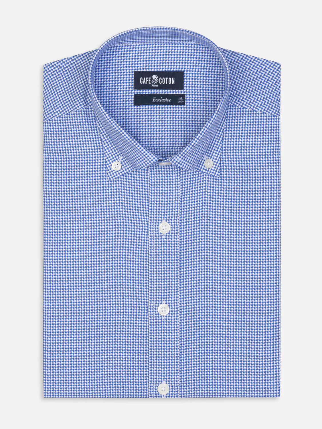 Chemise cintrée Landry en vichy bleu - Col Boutonné