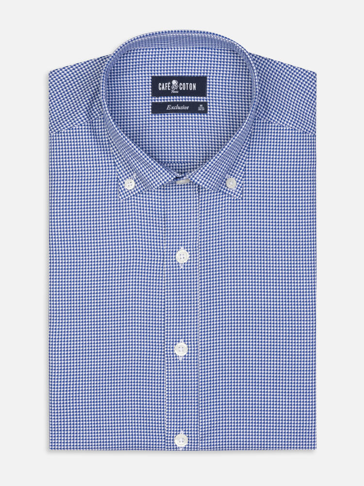 Camicia slim fit in percalle Landry Navy - Colletto abbottonato