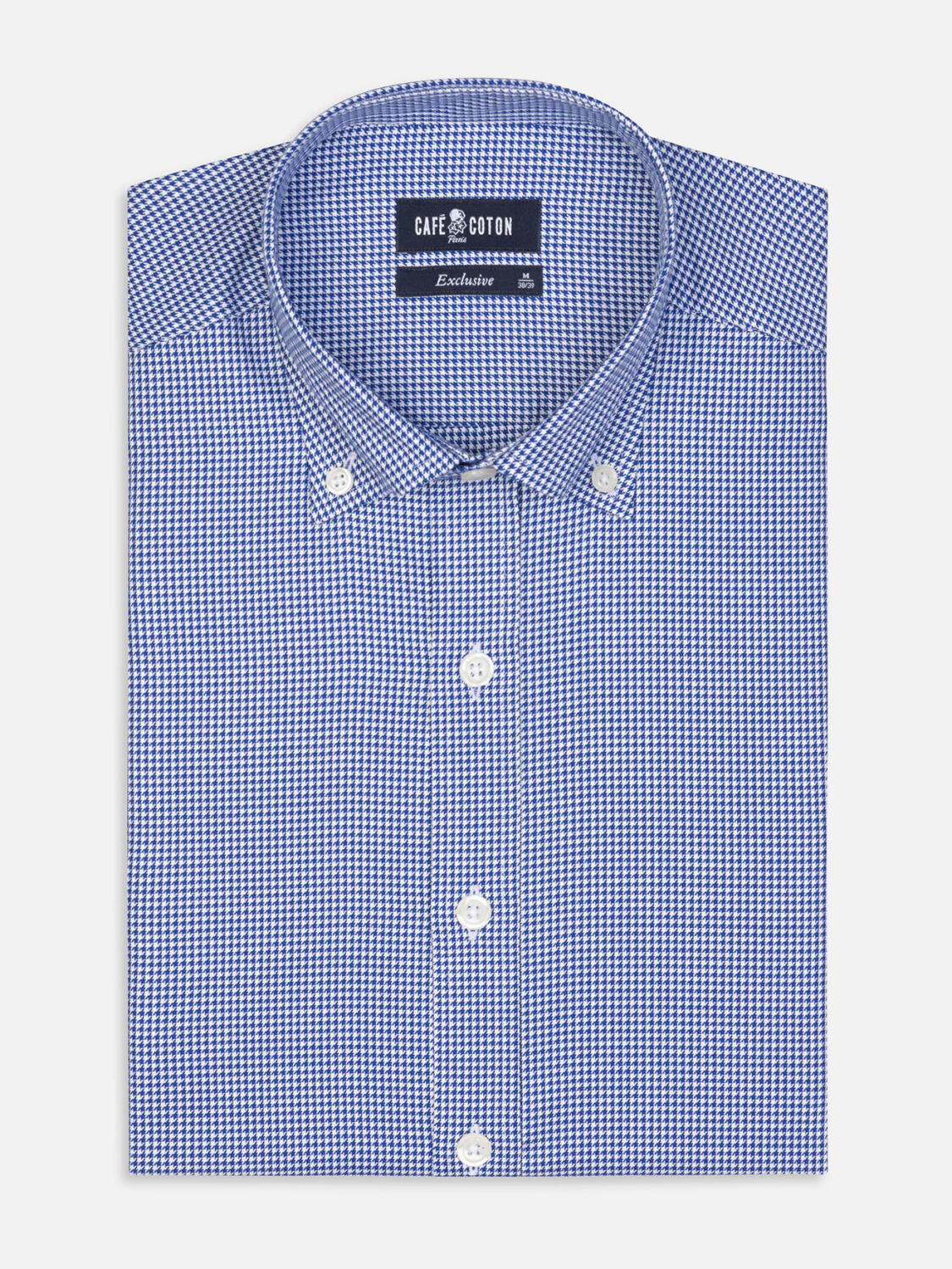 Chemise cintrée Landry en vichy marine - Col Boutonné