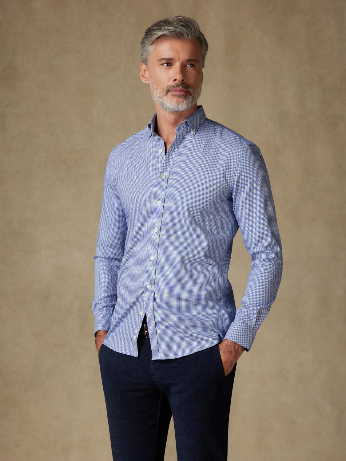 Chemise cintrée Landry en vichy marine - Col Boutonné