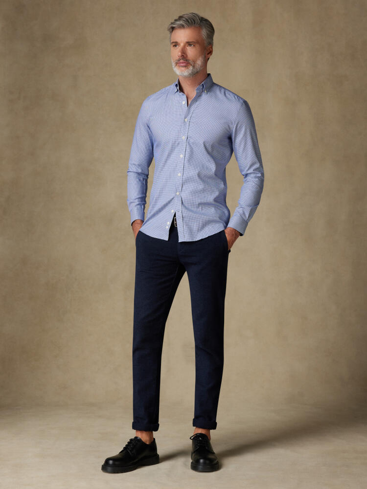 Camicia slim fit in percalle Landry Navy - Colletto abbottonato