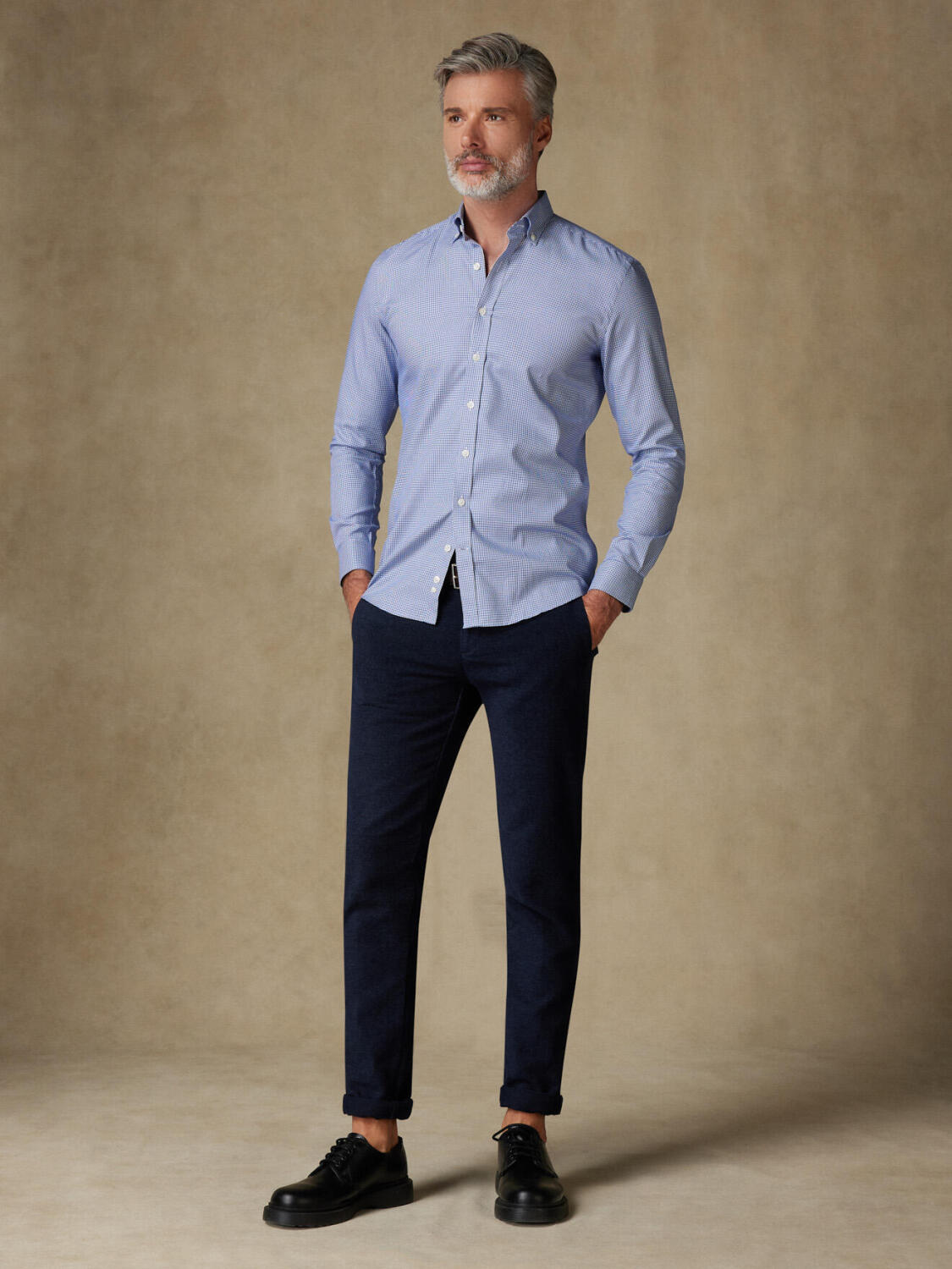 Chemise cintrée Landry en vichy marine - Col Boutonné