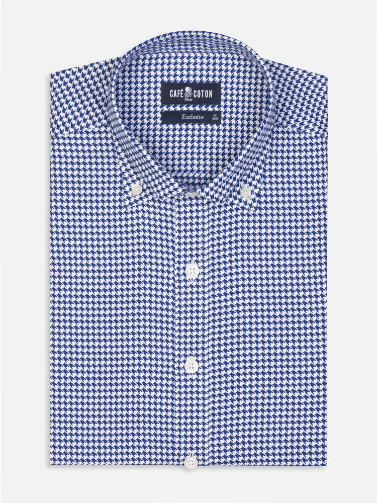 Camisa entallada Leelan, Azul marino texturizada  - Cuello Abotonado