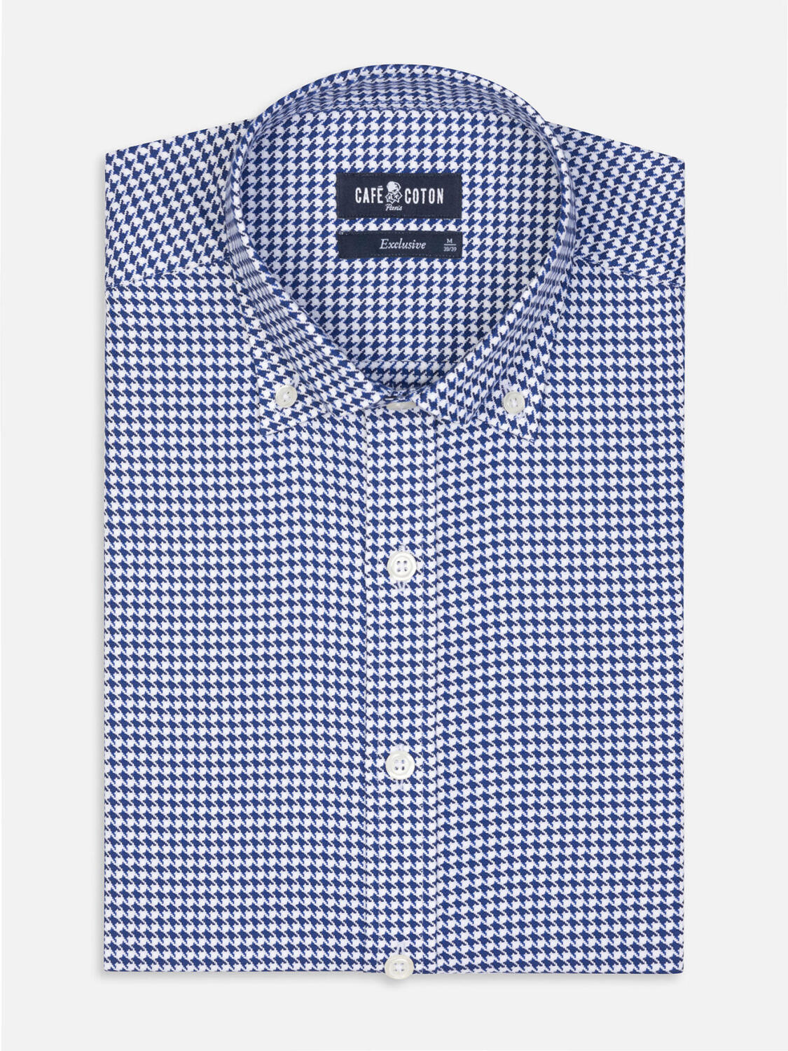 Chemise cintrée Leelan texturée marine  - Col Boutonné
