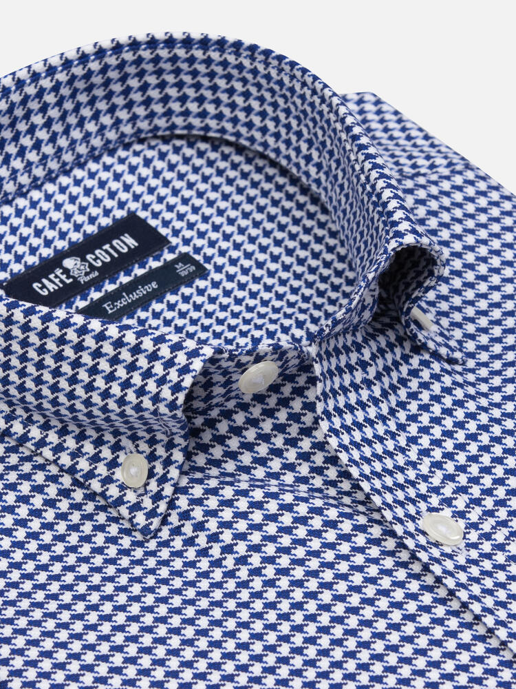 Camisa entallada Leelan, Azul marino texturizada  - Cuello Abotonado