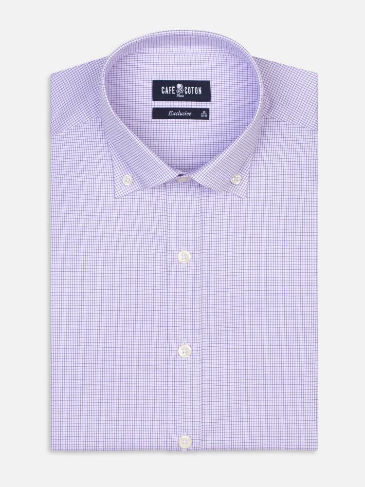 Chemise cintrée Lenny à carreaux parme - Col Boutonné