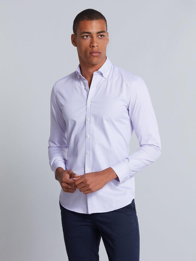 Chemise cintrée Lenny à carreaux parme - Col Boutonné