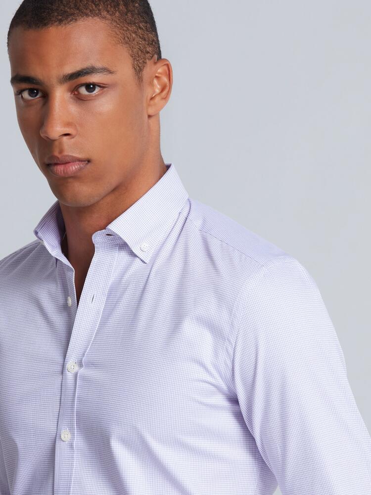 Chemise cintrée Lenny à carreaux parme - Col Boutonné