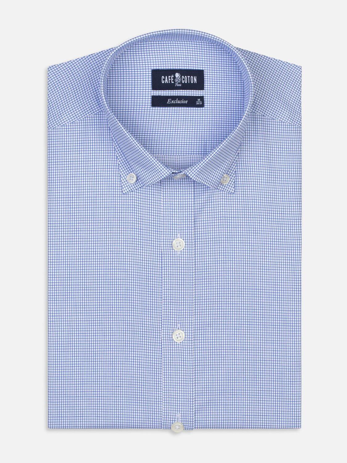 Lenny blue checked slim fit shirt - Button-down collar