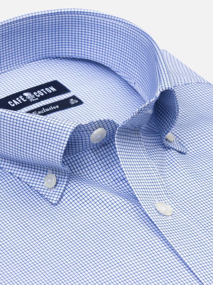 Tailliertes Hemd Lenny mit blauen Karos - Button-Down-Kragen