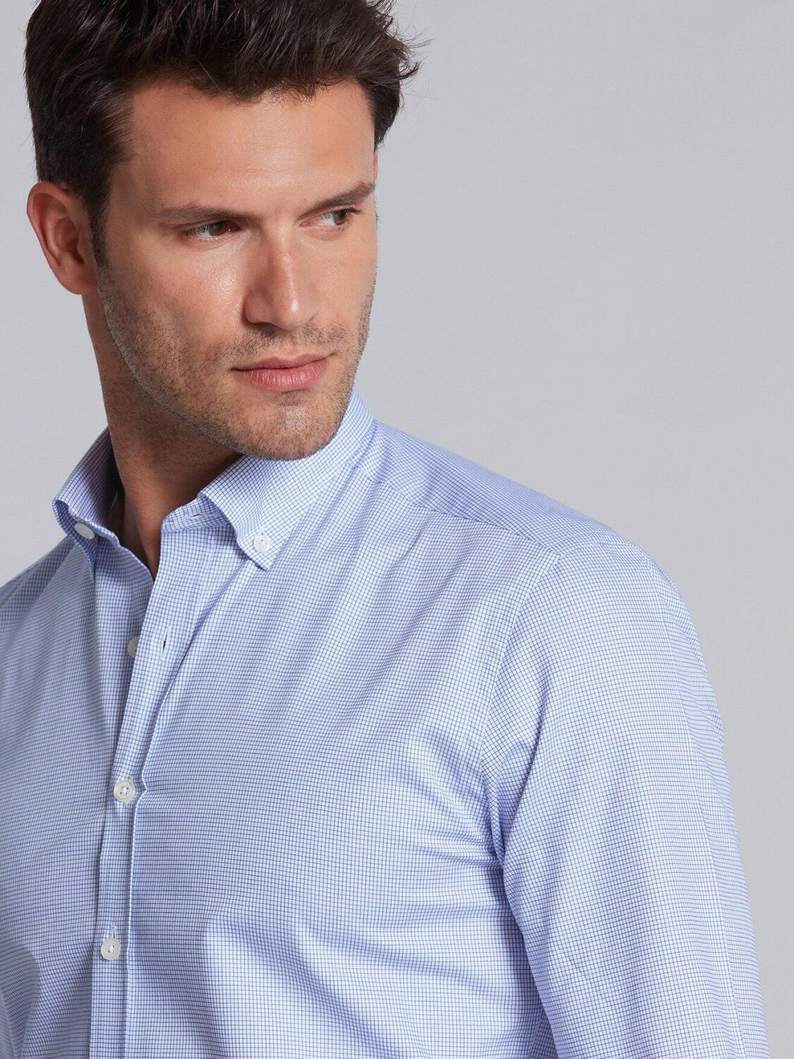 Lenny blue checked slim fit shirt - Button-down collar