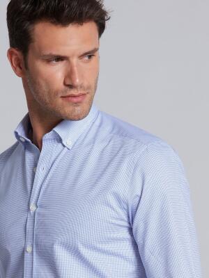 Lenny blue checked slim fit shirt - Button-down collar