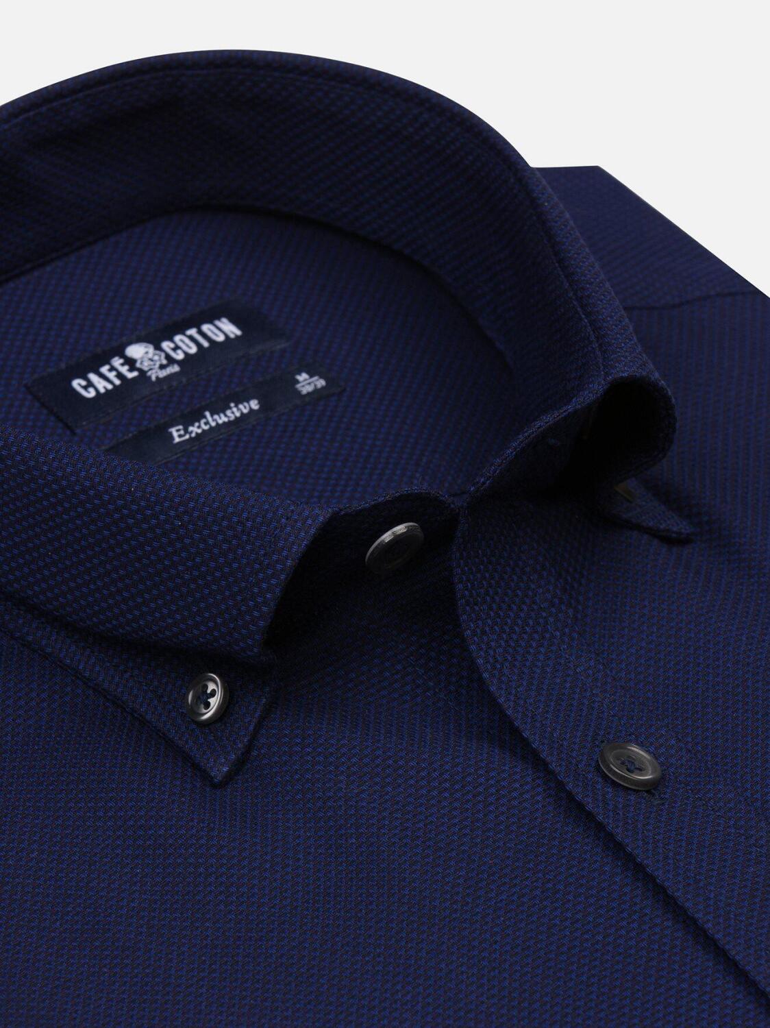 Leo Hemd mit Navy-Struktur - Knopfleiste