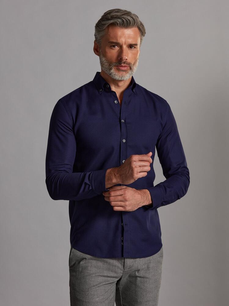 Chemise cintrée Leo texturée marine - Col Boutonné