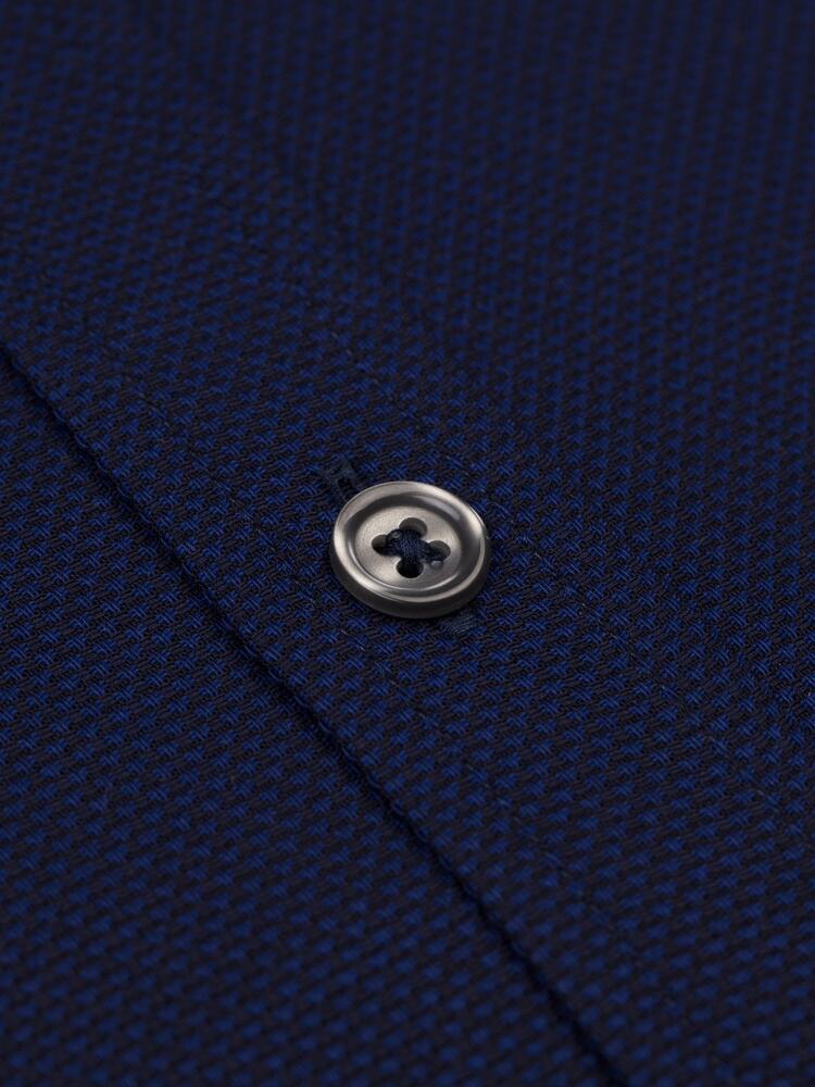Chemise cintrée Leo texturée marine - Col Boutonné