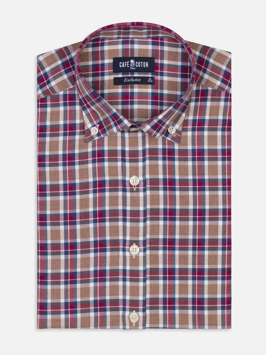 Tailliertes Hemd Leon mit blauen Karos - Button-Down-Kragen