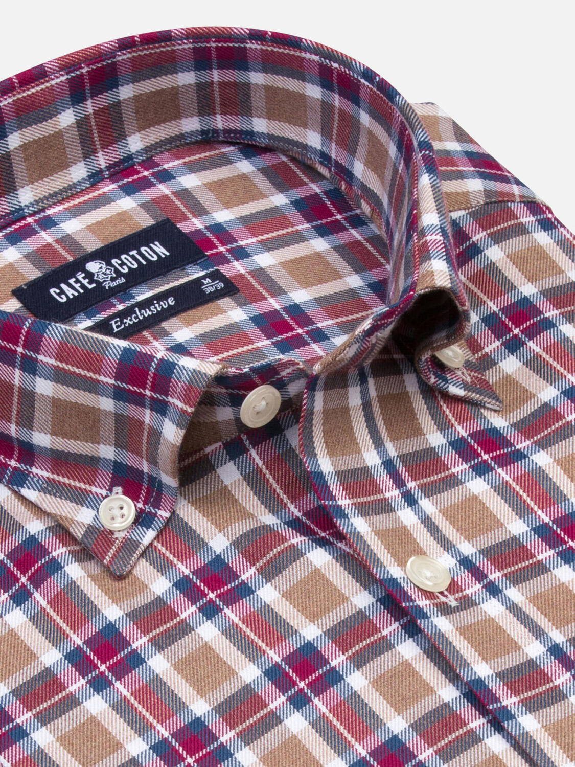 Tailliertes Hemd Leon mit blauen Karos - Button-Down-Kragen