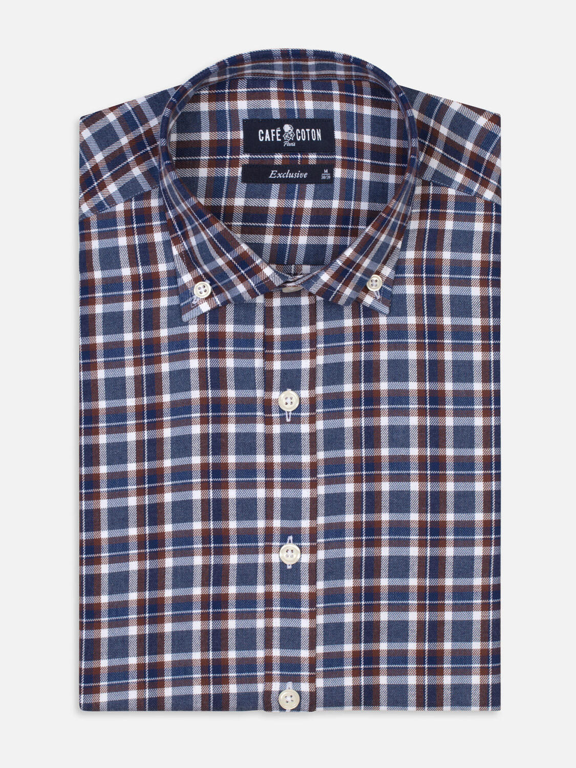 Leon overhemd met bruine cheques - Knoopkraag