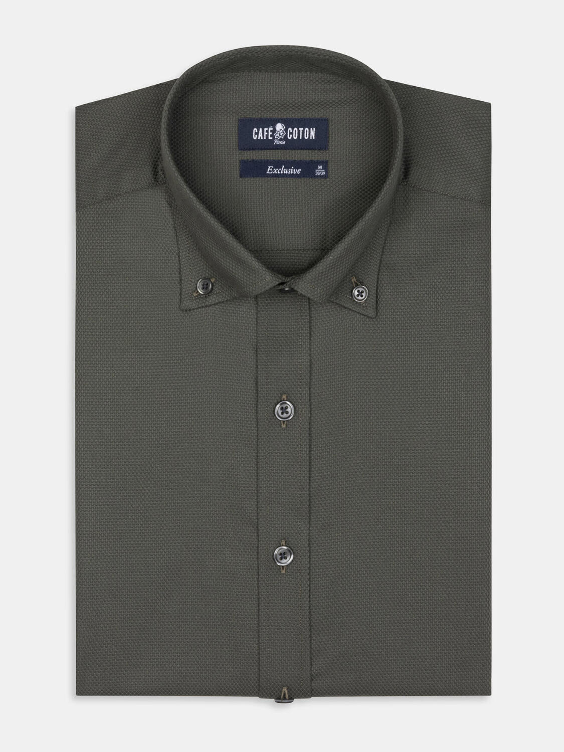 Tailliertes Tailliertes Hemd Leter texturiert Khaki - Buttondown Kragen
