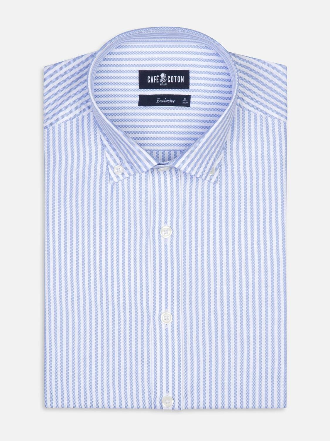 Camicia aderente a righe celesti Liam - Colletto con bottoni