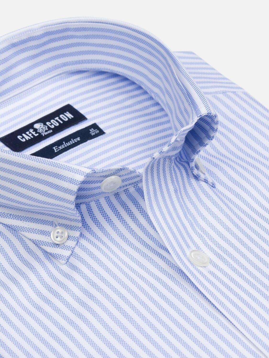 Camicia aderente a righe celesti Liam - Colletto con bottoni