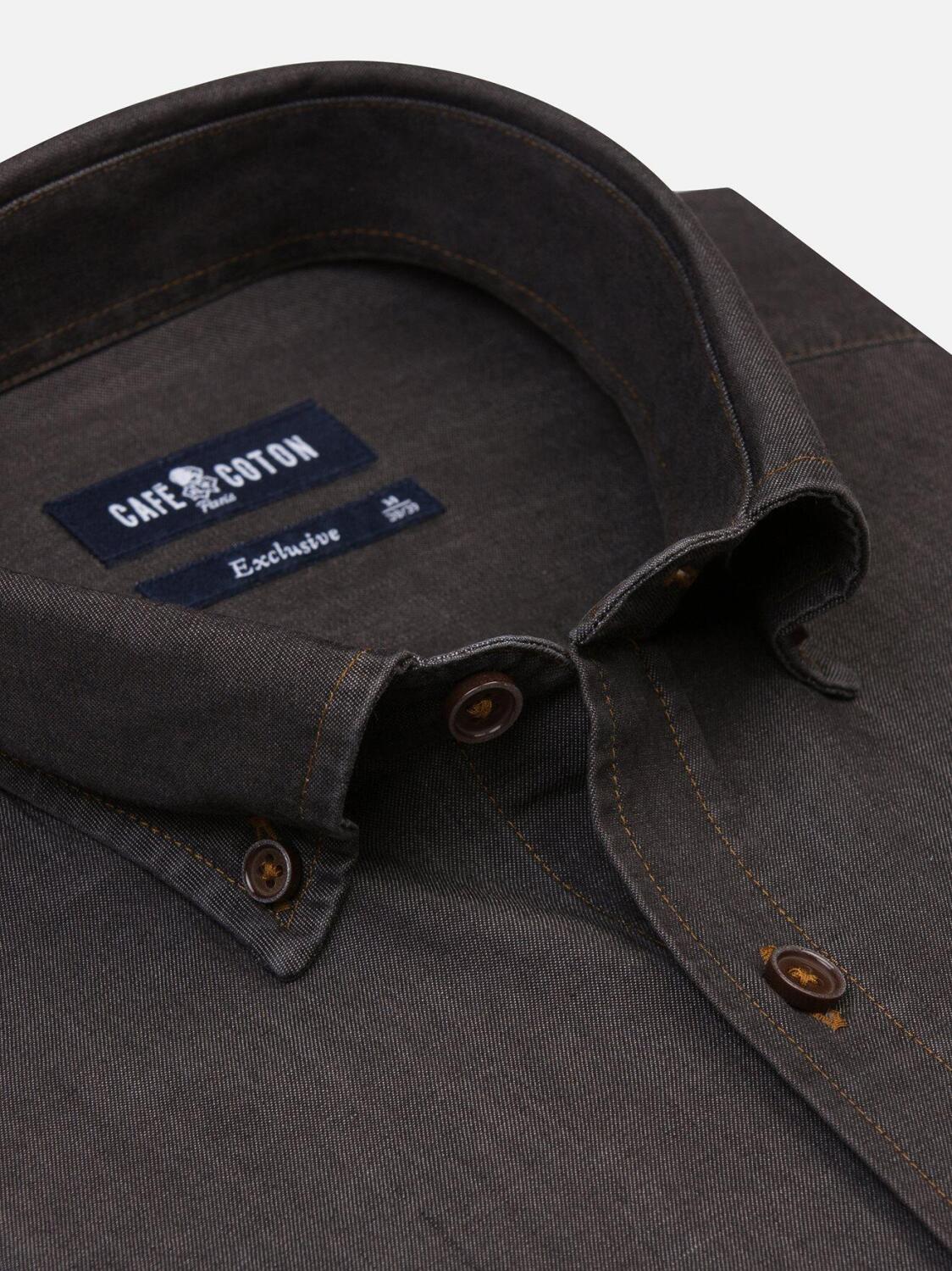 Lou grey denim slim fit shirt - Button-down collar