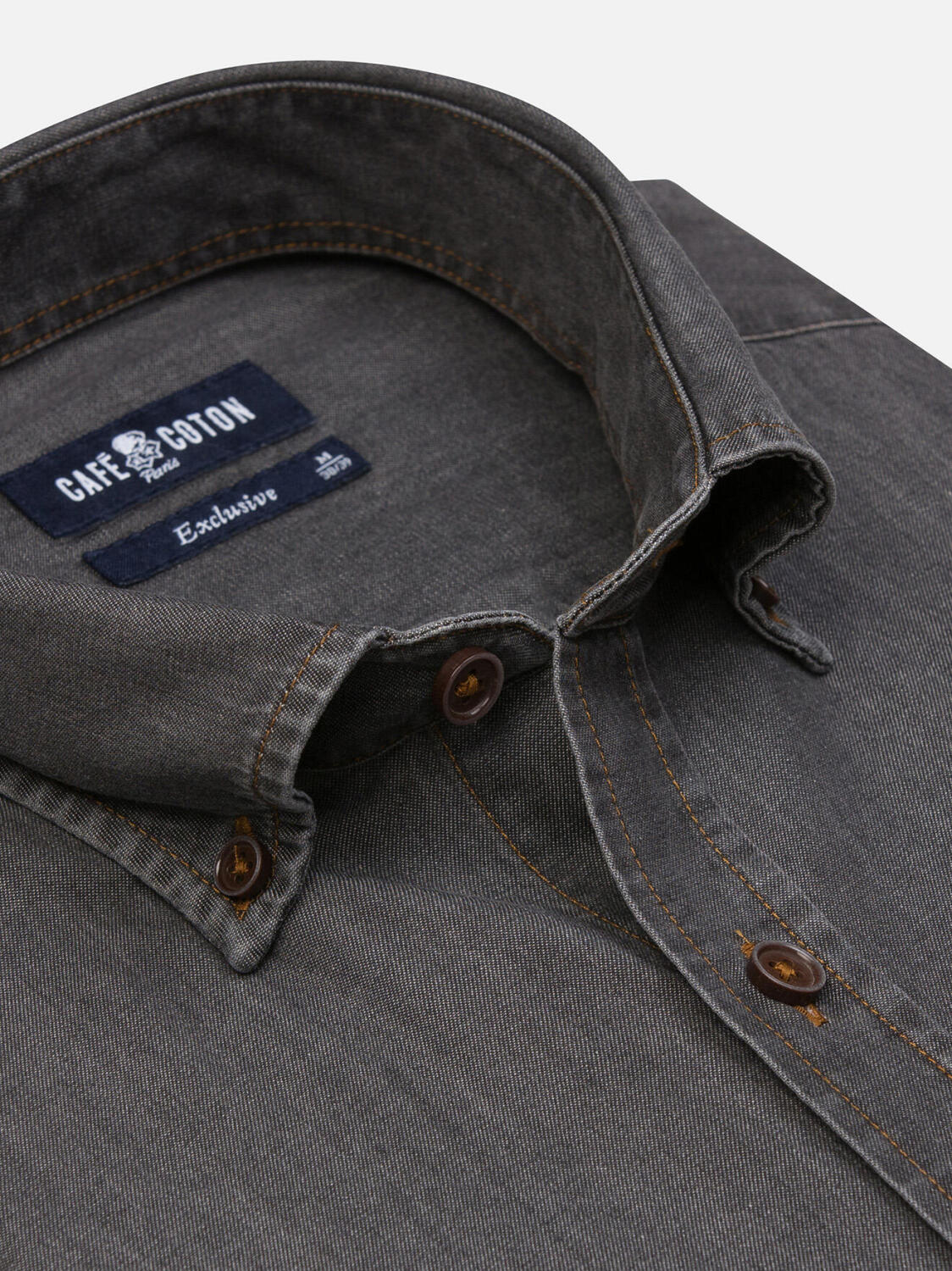 Tailliertes Tailliertes Hemd Lou aus grauem Denim  - Buttondown Kragen
