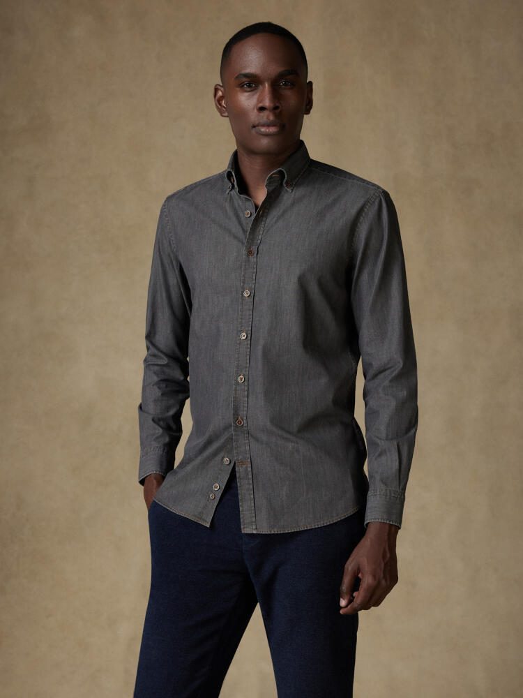 Chemise cintrée Lou en denim gris  - Col Boutonné