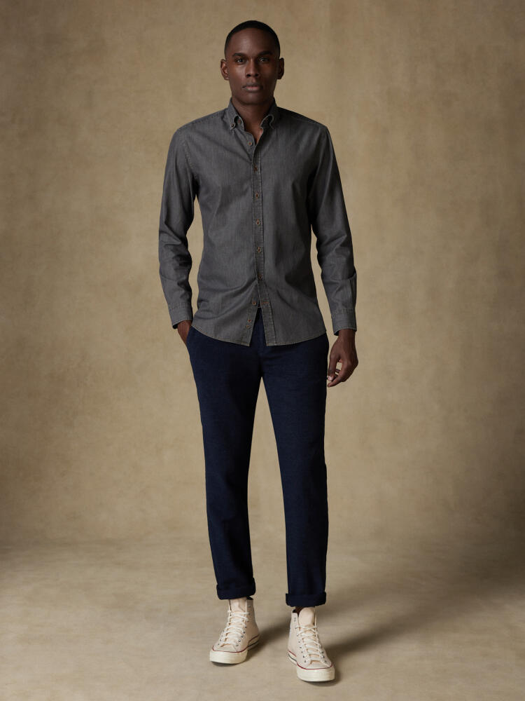 Chemise cintrée Lou en denim gris  - Col Boutonné