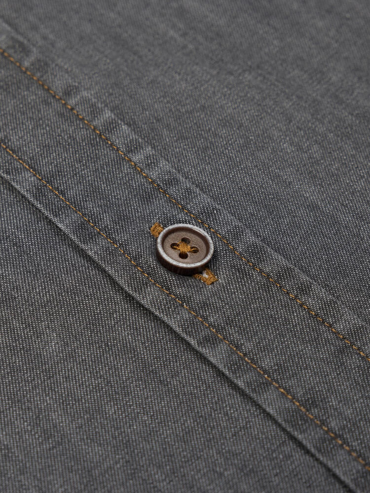 Chemise cintrée Lou en denim gris  - Col Boutonné